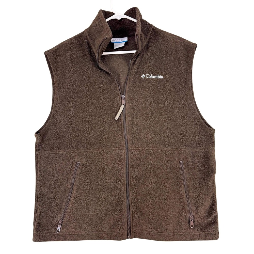 Columbia Vest Mens Medium Brown Fleece Full Zip Pockets Outdoor Hiking WM1480
